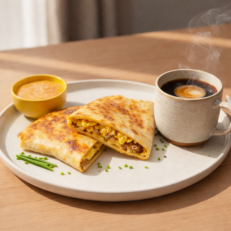 Breakfast Quesadilla + coffee