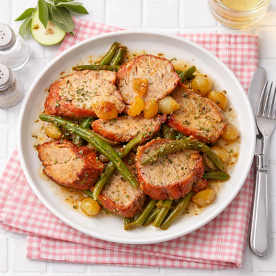 Cider-Glazed Pork & Pearl Onions