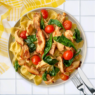 Grilled Chicken Bowtie Pasta Primavera